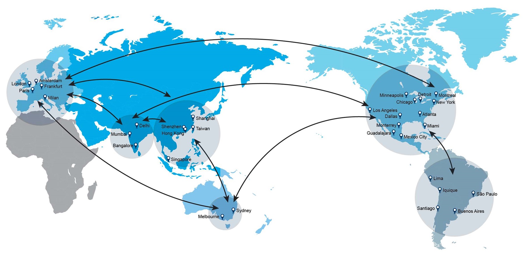 Map of C.H. Robinson core air freight corridors