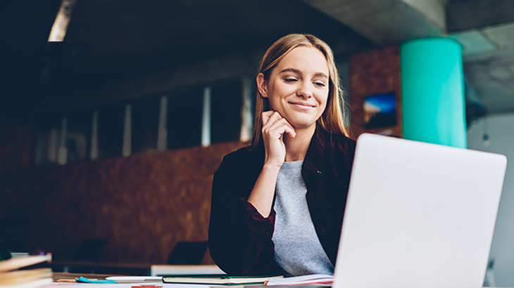 Woman watching an webinar