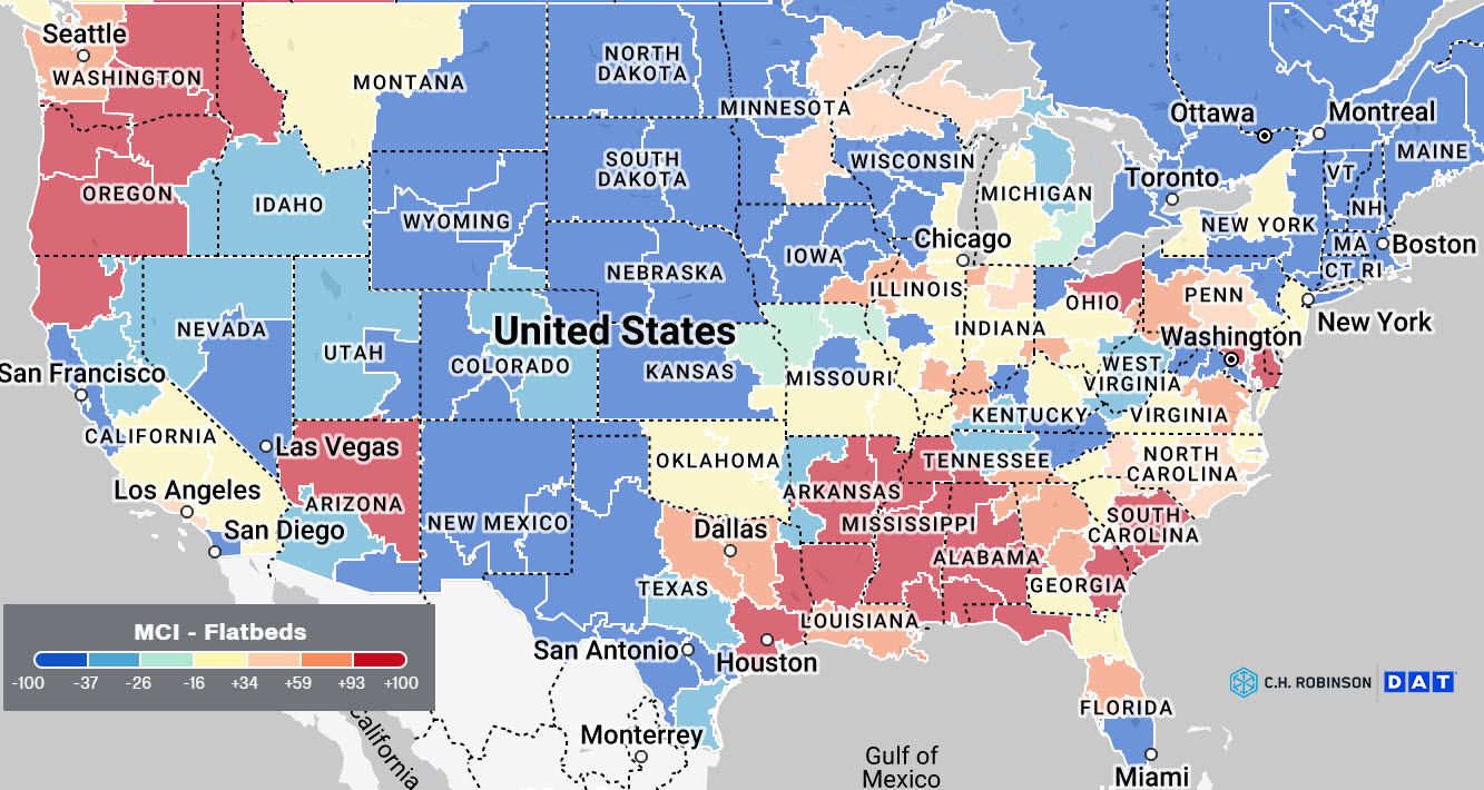 Flatbed heatmap DAT - C.H. Robinson freight market insights