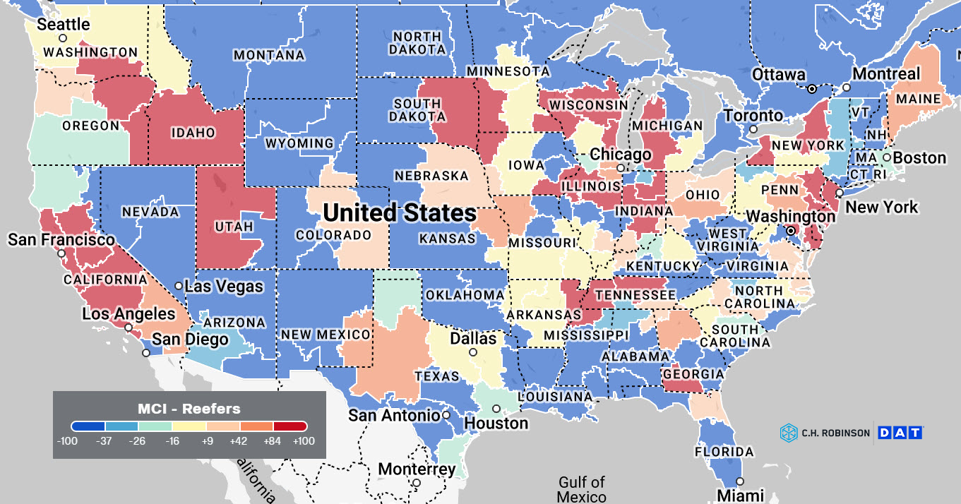 Reefer spot market heatmap DAT - C.H. Robinson freight market insights