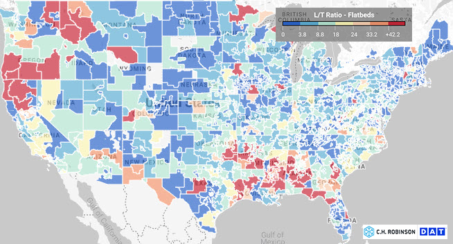 Flatbed heatmap DAT - C.H. Robinson freight market insights 11.17.22