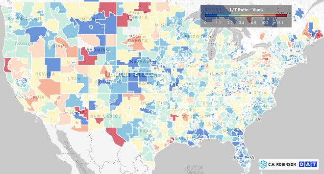 Dry van spot market heatmap DAT - C.H. Robinson freight market insights 11.17.22