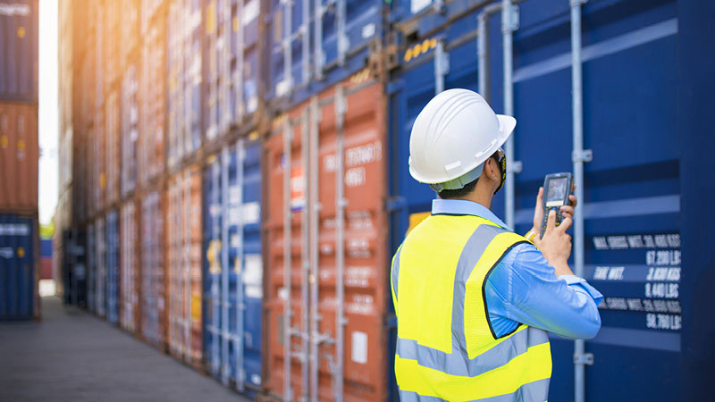 port official inspecting containers