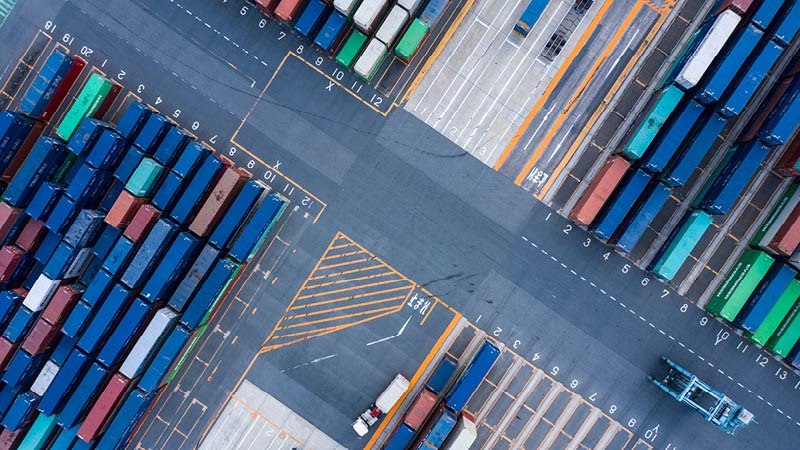 aerial view of containers waiting to be loaded